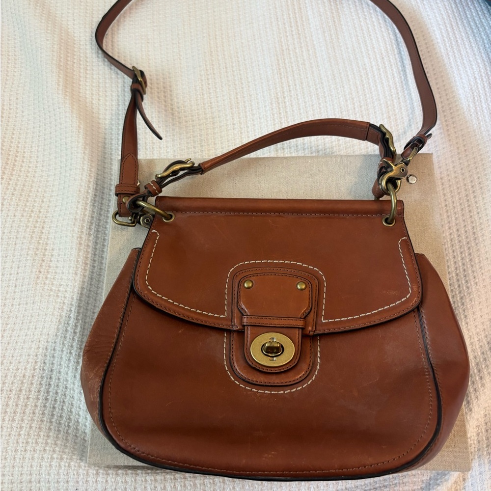Coach Brown Leather Shoulder Bag with Structured Design